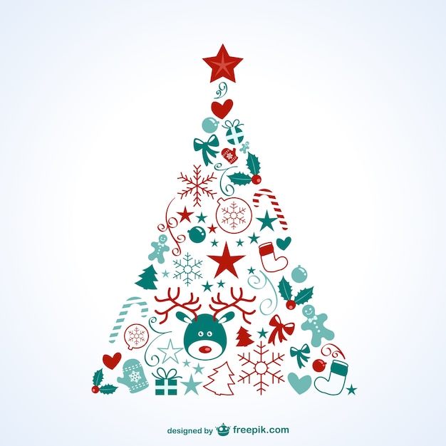 Weihnachtsbaum mit Symbolen Kostenlose Vektoren