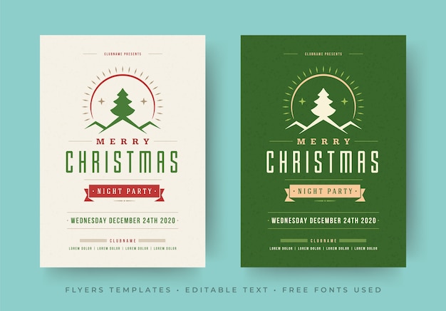 Weihnachtsfeier Flyer Poster Vorlagen Mit Bearbeitbaren Schriftarten Retro Vintage Typograhic Design Premium Vektor