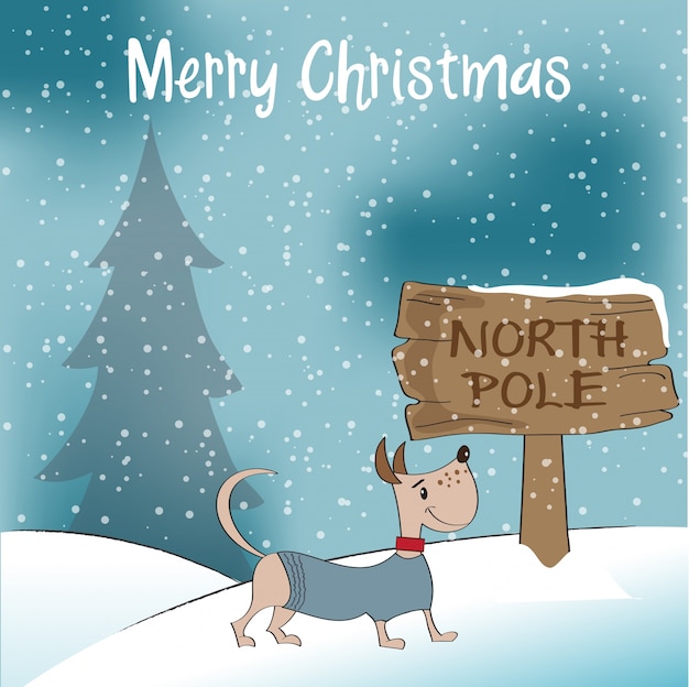 Weihnachtskarte mit glücklich gekleidetem hund PremiumVektor
