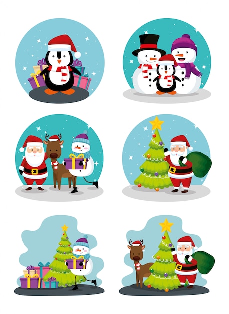 Weihnachtsszenen mit icons set | Kostenlose Vektor