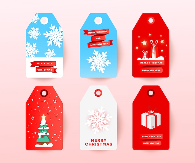Weihnachtsverkaufstag stellte mit dem editable feiertagsdekor ein, der auf weiß lokalisiert wurde. aufkleber mit papier schnitt mit schneebällen, weihnachtsbaum, überraschungsgeschenken und rabatttext. Premium Vektoren