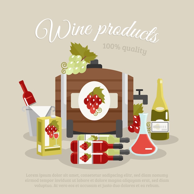 Wein-produkt-flaches leben noch plakat Kostenlosen Vektoren