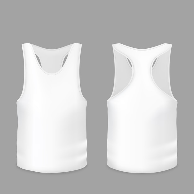 Weißes trägershirt oder t-shirt illustration des realistischen lässigen oder sportkleidungsmodells 3d Kostenlosen Vektoren