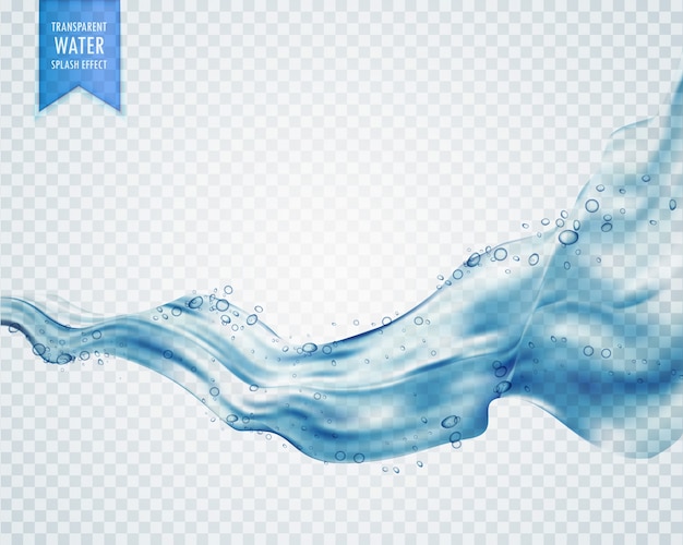 Wellig fließende wasser oder blaue flüssigkeit auf transparentem hintergrund mit blasen Kostenlosen Vektoren