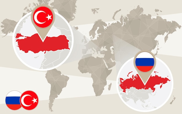 Weltkartenzoom auf die türkei, russland. konflikt. türkei-karte mit