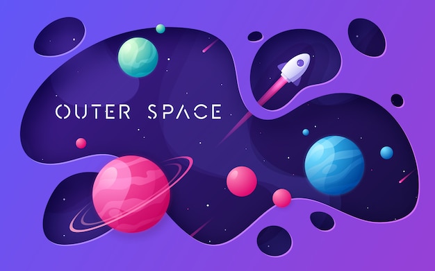 Weltraumhintergrund der bunten karikatur Premium Vektoren