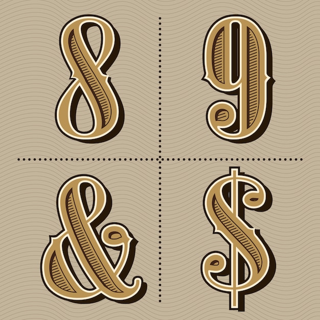 Westalphabet beschriftet weinlesezahl-designvektor Premium Vektoren