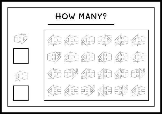 Wie viele haus, spiel für kinder. vektorillustration