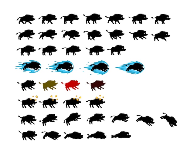 Wildschwein Silhouette Spiel Animation Sprite Premium Vektor