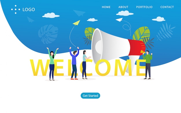 Willkommene landing page, website-schablone, einfach zu redigieren und besonders anzufertigen, vektorillustration Premium Vektoren