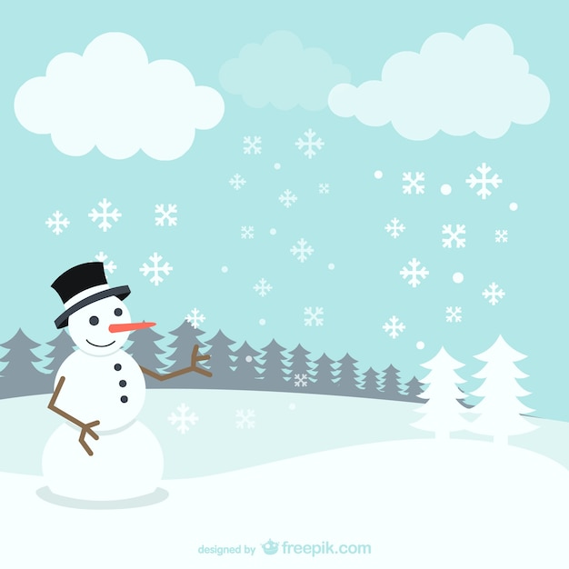 Winterlandschaft mit schneemann | Kostenlose Vektor