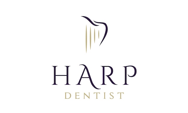 Zahnarzt Dental Logo Design Mit Harfe Und Zahn Premium Vektor