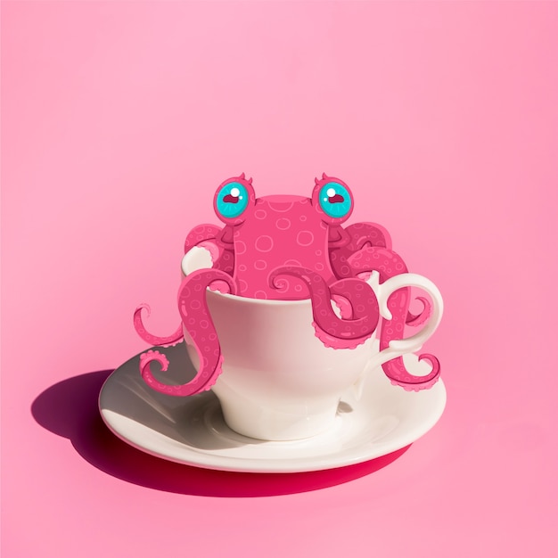 Zeichnung einer krake in einer kaffeetasse Kostenlosen Vektoren