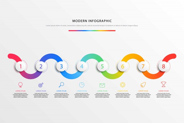 Zeitleiste workflow infografiken mit realistischen 3d runde elemente und flache linie marketing-symbole Premium Vektoren