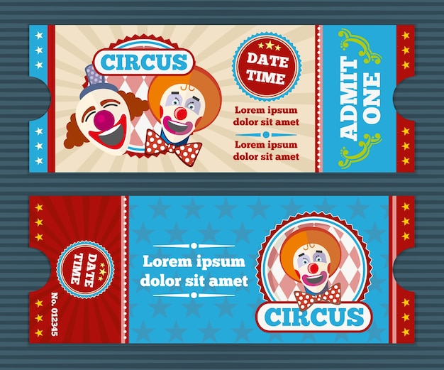 Zirkus Ticket Vektor Vorlage Zirkuseinladungsgutschein Clownzirkus Kartenausweis Zur Zirkusillustration Kostenlose Vektor