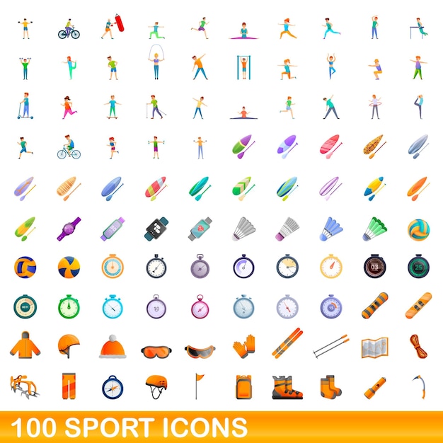 100 ícones Do Esporte Definido Ilustração Dos Desenhos Animados De 100 ícones Do Esporte 9858