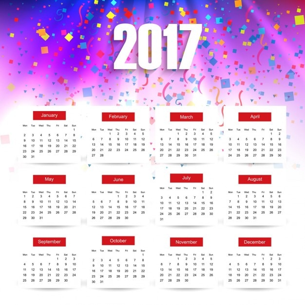 2017 calendário colorido | Vetor Grátis