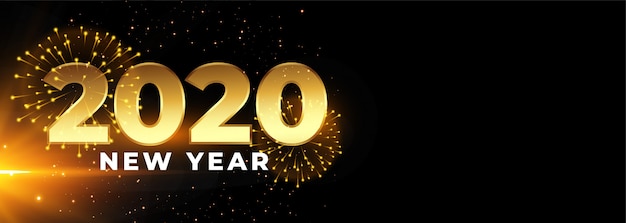 2020 feliz ano novo banner de comemoração com fogos de artifício Vetor grátis