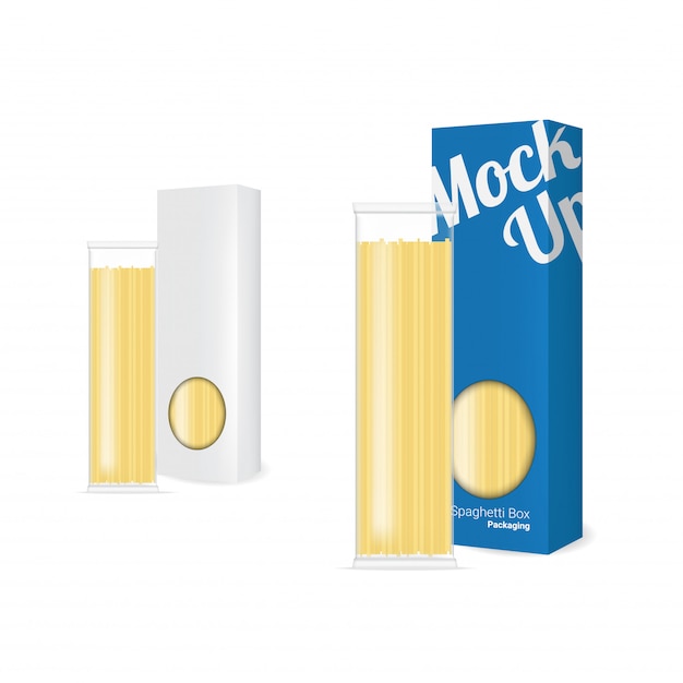 Download 3d mock up realistic spaghetti box e embalagem de saco transparente para comida em branco ...