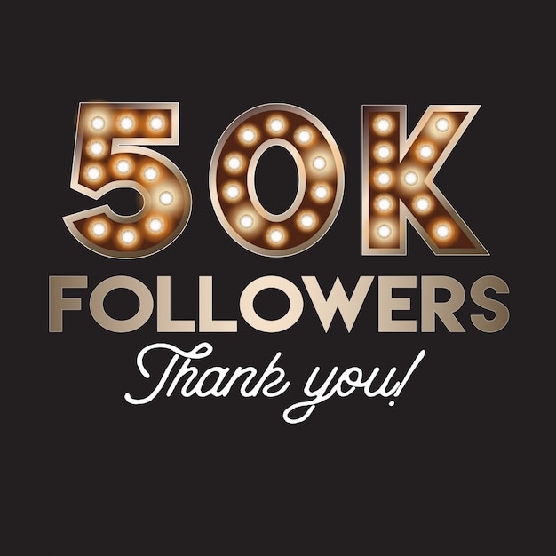 50k seguidores obrigado bandeira Vetor Premium