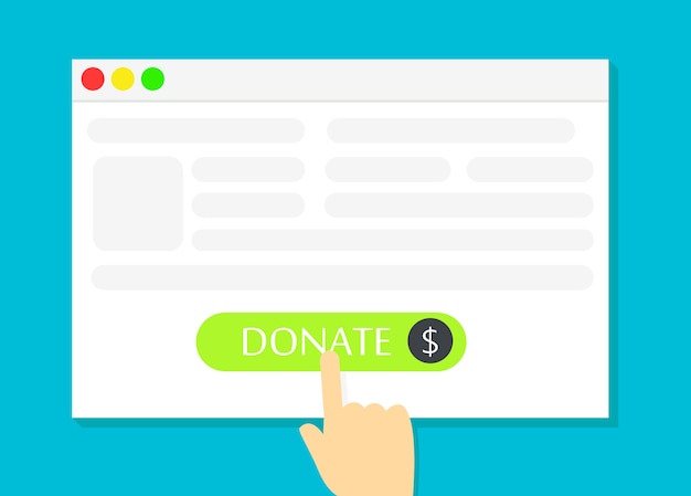 A janela do navegador com o botão donate. Vetor grátis