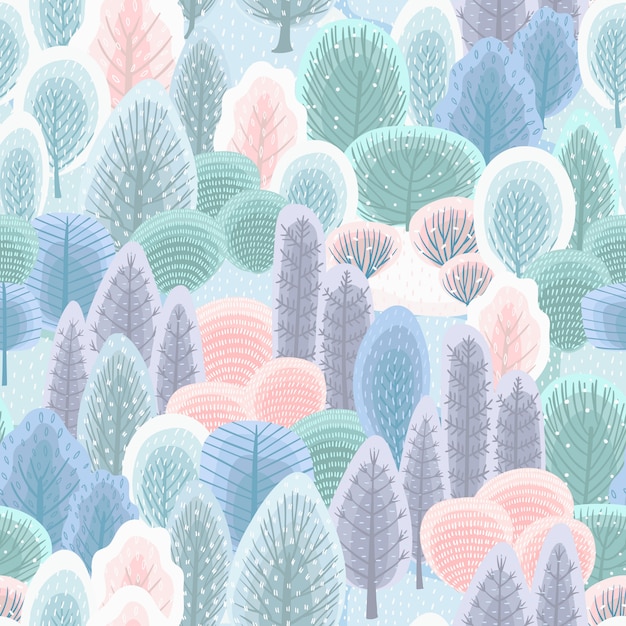 Abstrata sem costura padrão com floresta de inverno. fundo Vetor Premium