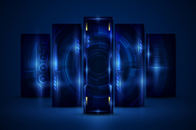 Abstrato hud ui gui futuro futurista sistema tela fundo de design virtual Vetor Premium