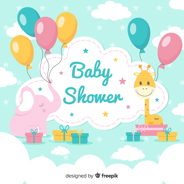 Adorável bebê chuveiro composição com design plano Vetor grátis
