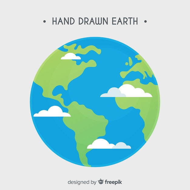 Adorável planeta terra com estilo desenhado de mão Vetor grátis