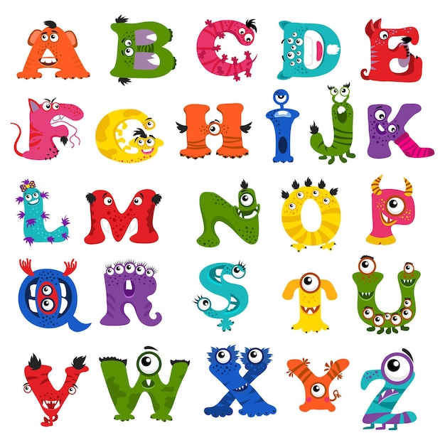 alfabeto de monstro engraçado para crianças vetor grátis