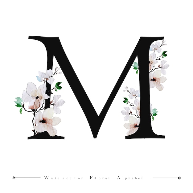 Alfabeto Letra M Aquarela Floral Background Vetor Premium