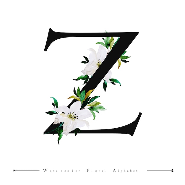 Alfabeto Letra Z Aquarela Floral Background Vetor Premium