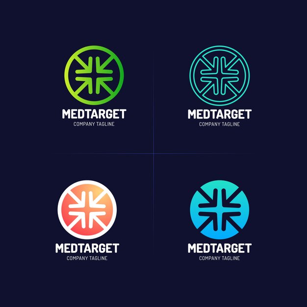 Alvo transversal médico ícone logo design com a seta quatro. Vetor Premium