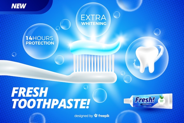 Anúncio de cartaz de creme dental fresco realista Vetor grátis
