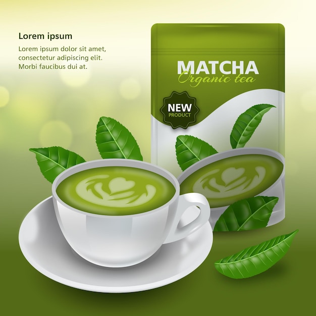 Anúncio Realista De Chá Matcha Vetor Grátis 4321