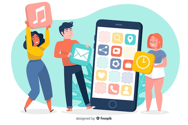 Aplicativos móveis ilustrados conceito para landing page Vetor grátis