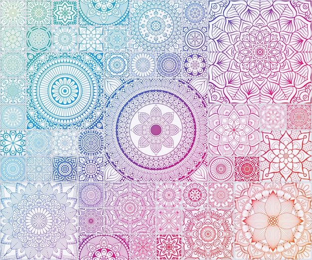 Arco-íris teste padrão sem emenda floral étnico com mandala Vetor grátis