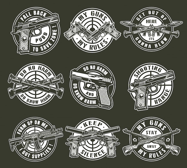 Armas Militares Monocromaticas Vintage Redondas Emblemas Vetor Gratis