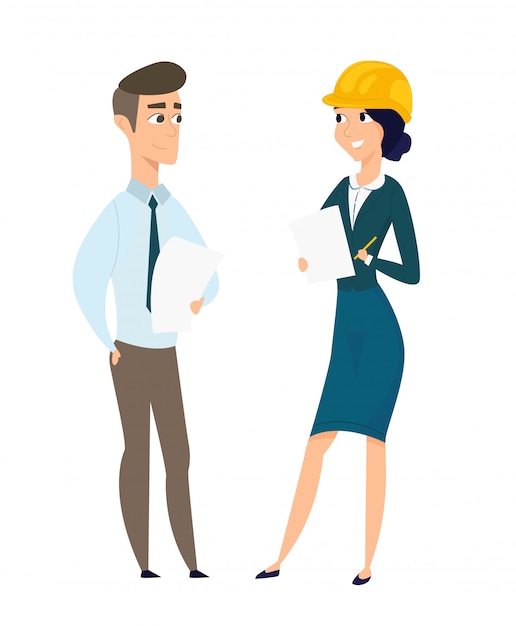Arquiteto discute o projeto com o cliente. Vetor Premium