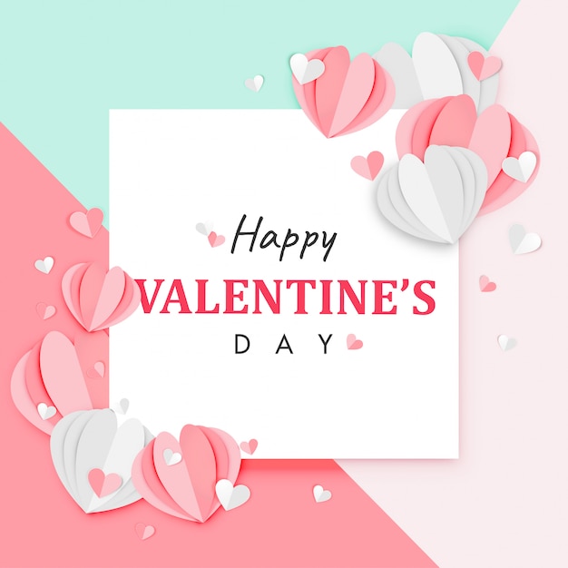 Arte de papel de feliz dia dos namorados de fundo arte de papel origami de feliz vetor de design Vetor Premium