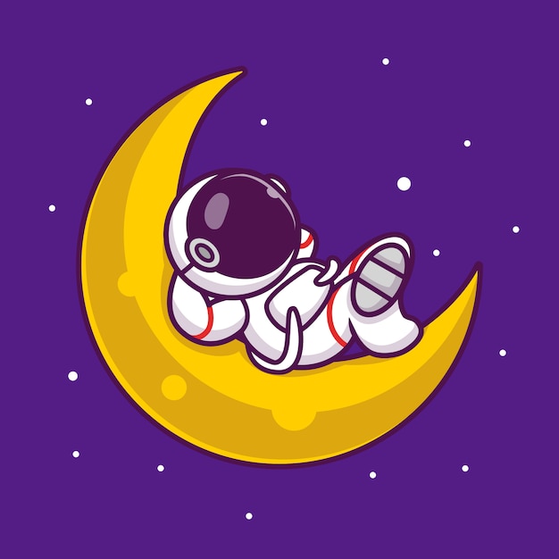 Astronauta bonito dormindo na lua cartoon icon ilustração