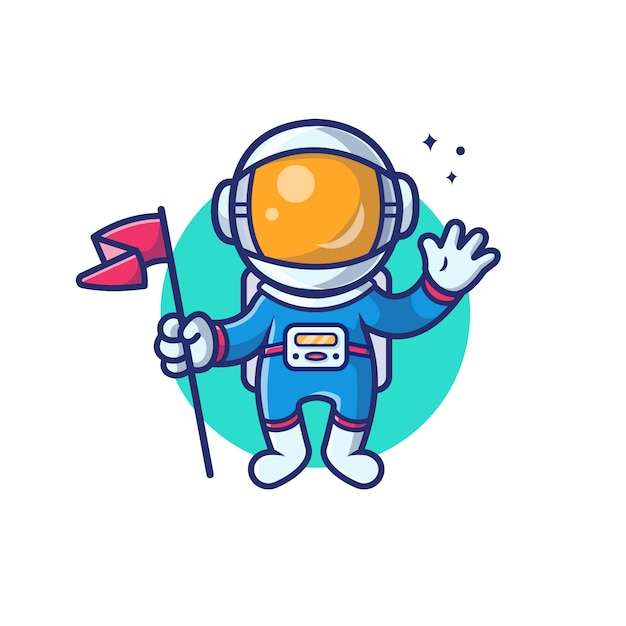 Astronauta bandeira e estrelas ilustração personagem de desenho