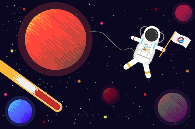 Astronauta com design.vector de planeta e ilustração Vetor Premium