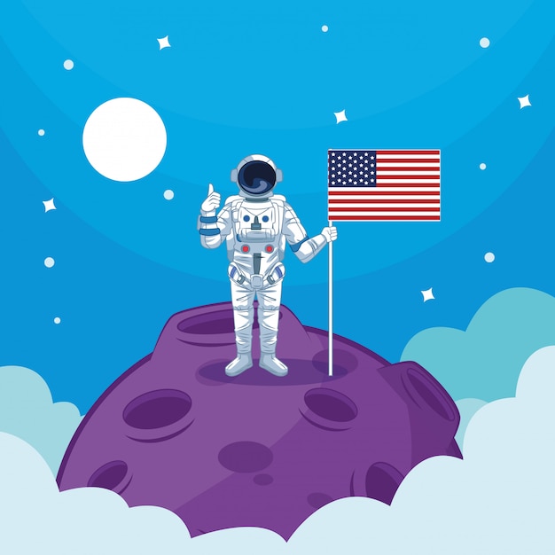 Astronauta no desenho da galáxia Vetor Premium
