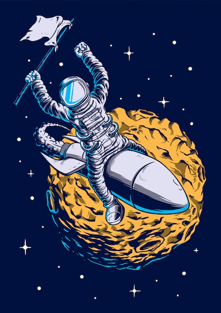 Astronauta Segurando Uma Ilustra O Da Bandeira Vetor Premium