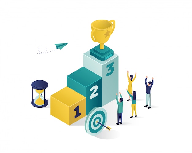 Atingindo a ilustração isométrica de sucesso. Vetor Premium