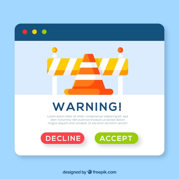 Aviso colorido pop-up com design plano Vetor grátis