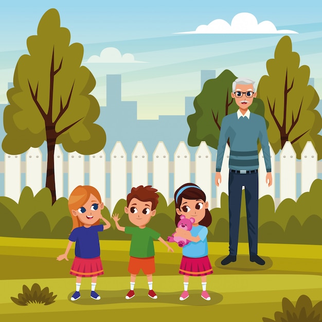 Avós com netos no parque Vetor grátis