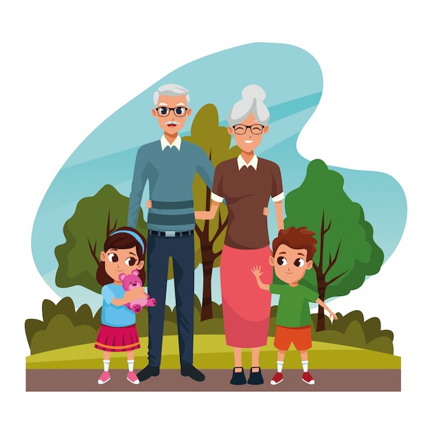 Avós com netos no parque Vetor grátis