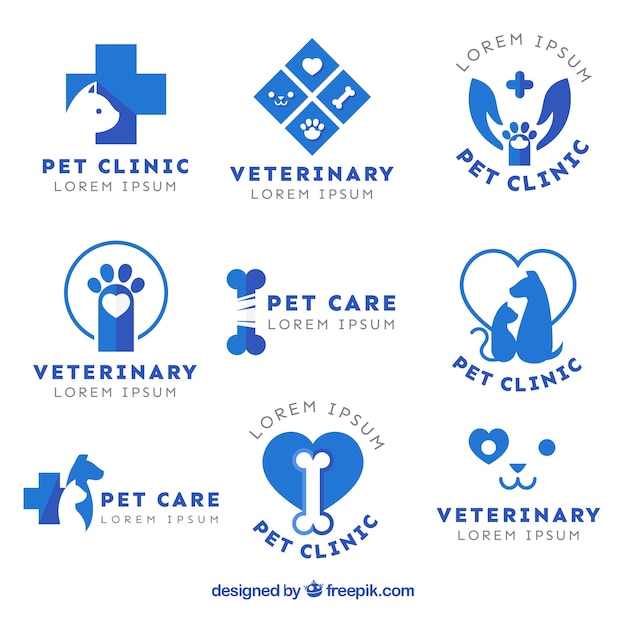 Azul Logotipos Veterinário Plano Definido Vetor Grátis